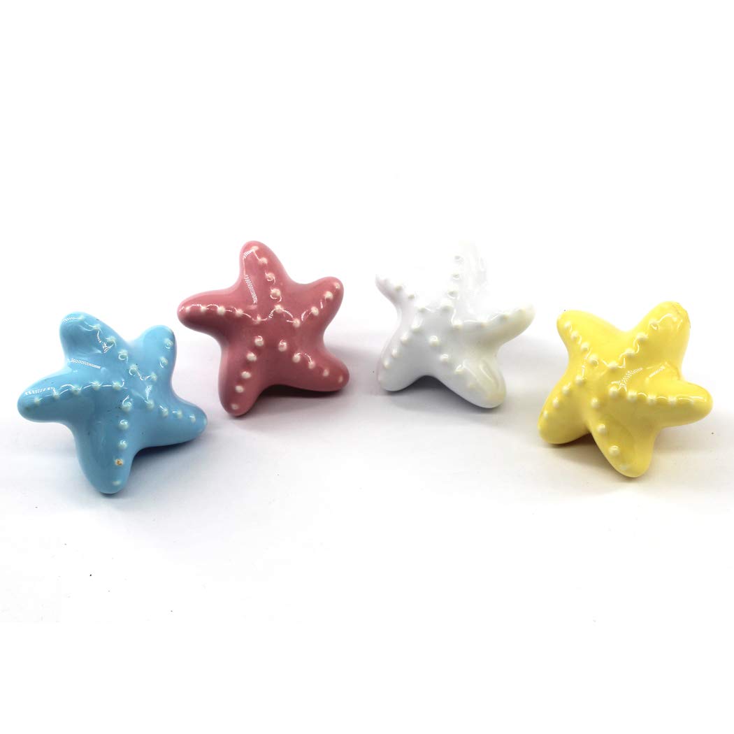 Bonitos botones de cerámica en forma de estrella de mar para habitación infantil, muebles, armarios, tiradores de cajones de cerámica, cocina, cajón, 6 piezas