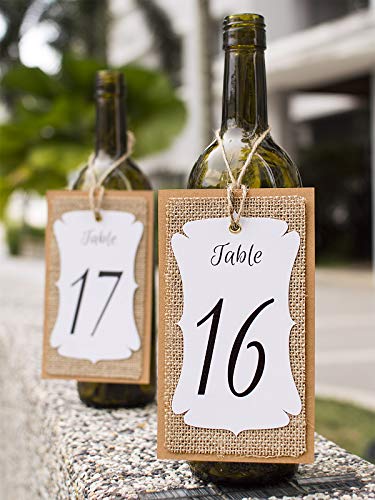 Summer-Ray Summer-Ray Handmade Table Number White-Burlap-Kraft Triple Layer Wine Bottle Table Number Hang Tags For Rustic Weddings thumb #1