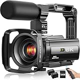 8K Video Camera 88MP UHD WiFi Vlogging Cameras for YouTube 18X Digital Zoom IR Night Vision 3.0'' Touch Screen Camcorder with 32GB Card, Microphone, Lens Hood, Stabilizer, Remote, Two Batteries