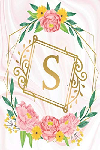 S: Initial Notebook Floral Pink Marble Gold Monogram Letter S Personalized Notebook 6 x 9 Inches College Ruled Medium Lined Journal & Diary Composition Notebook for Girls and Women
