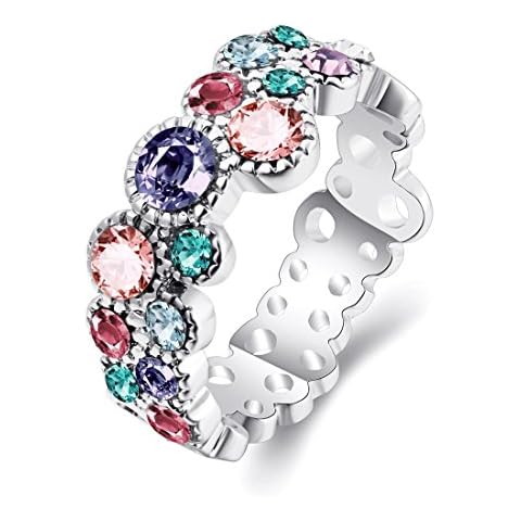 TIVANI [Eternity Love] Women's Pretty Vintage 18K White Gold Plated Colorful CZ Crystal Engagement Rings Best Promise Rings for Her Anniversary Cocktail Wedding Bands Collection Jewelry Rings Cover