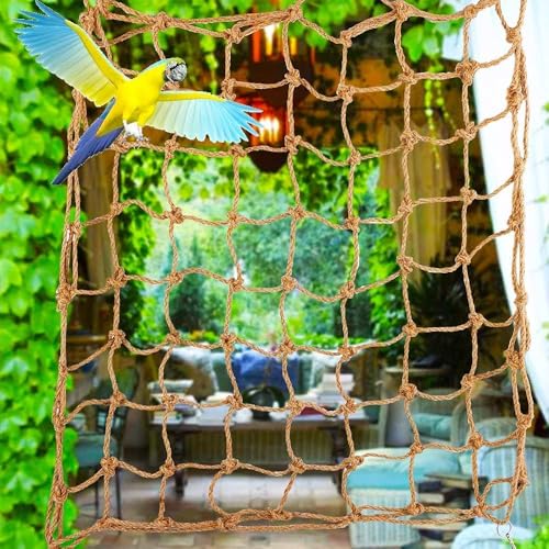 Image of Tnfeeon Climbing Net, Hemp Rope Hanging Swing for Medium to Large Parrots, Bird Cage Toy for Climbing Exercise and Play