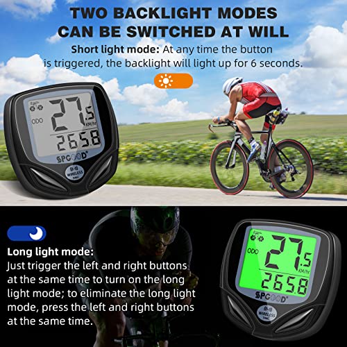 SPGOOD Fahrradcomputer Kabellos,19 Funktionen IP54 Wasserdicht,Schwarz – Bild 2