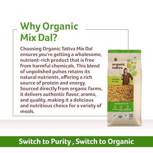 Image of Organic Tattva Organic Mix (Panchrangi) Dal 1KG | 100% Vegan, Gluten Free and Unpolished | NO Additives and NO Preservatives | 500G Each