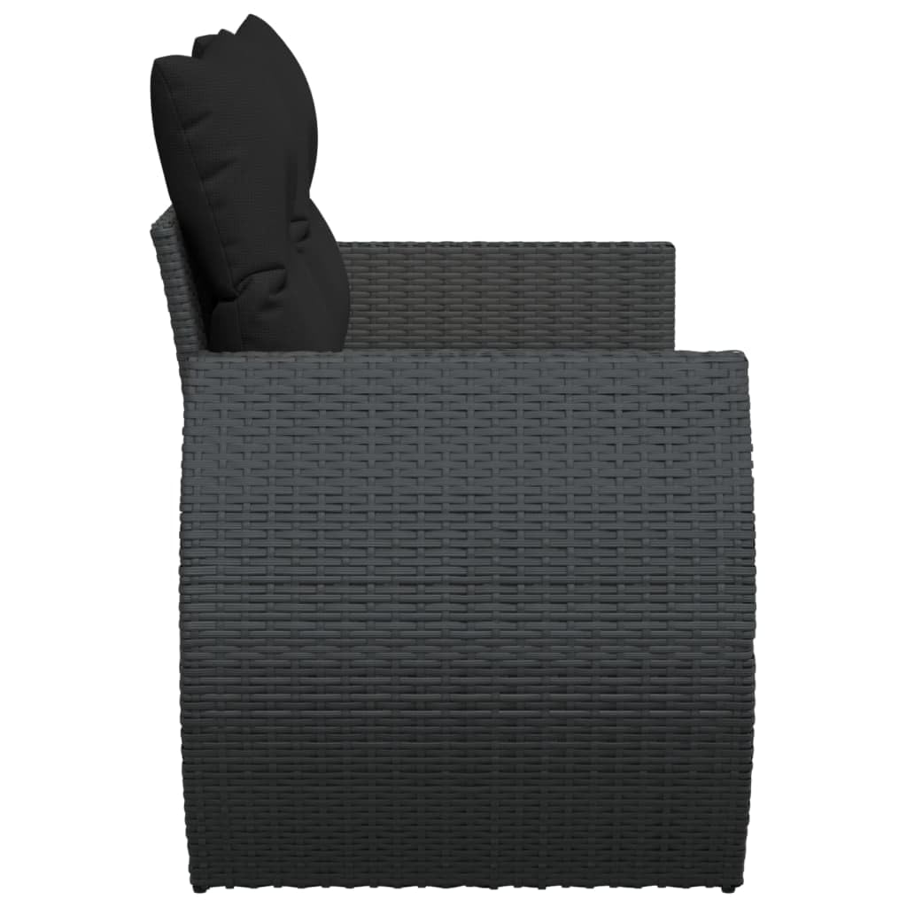 Divano da Giardino 2 Posti, in Polyrattan e Acciaio, Design Modulare con Van Portaoggetti, Cuscini Rimovibili, Set Giardino Esterno, Salotto da Giardino Esterno,Nero, 142 x 62 x 69 cm