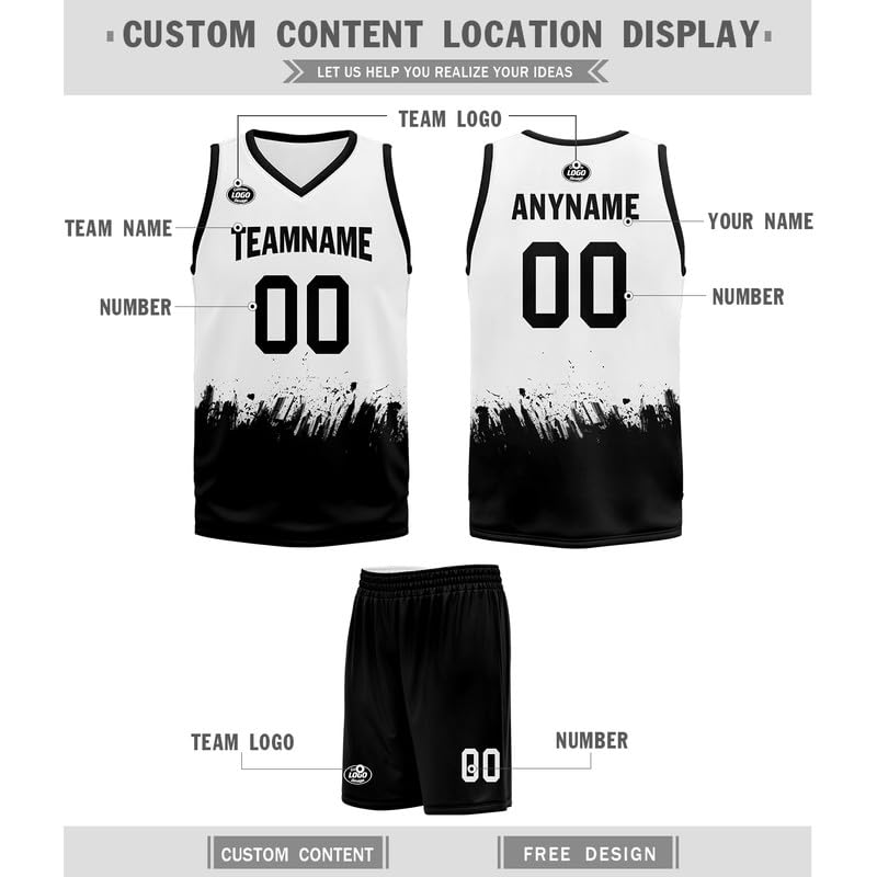 AWSOLE Custom Basketball Jerseys for Men Youth Personalized Name Number Women Breathable Quick Dry Basketball Sports Shirt White/Black