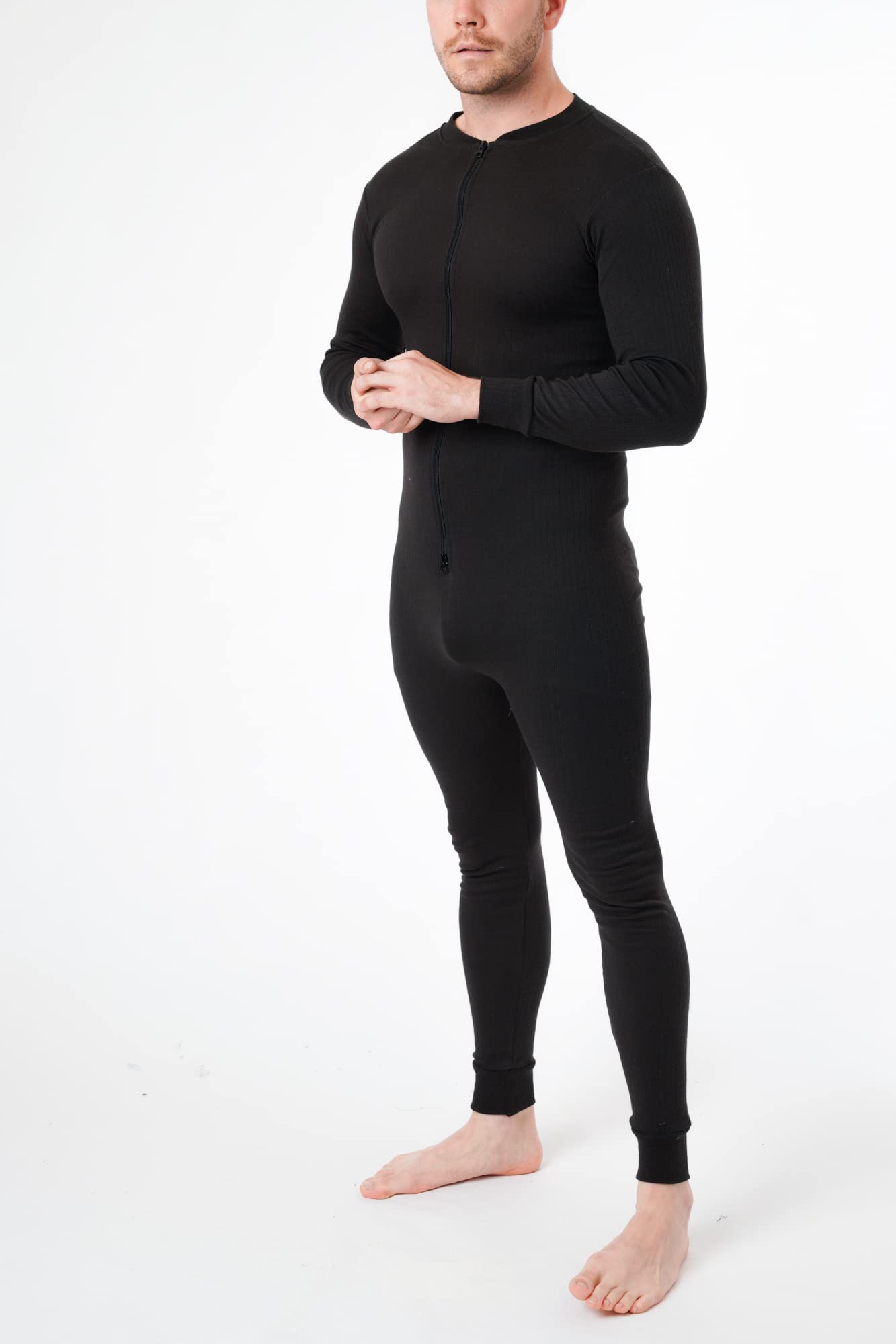 LABEL APPAREL Mens Thermal Onesie Union Suit Pajama Bottom Zipper Underwear Body Suit Cozy Zip Nightwear Long Sleeve Playsuit Long Johns Baselayer S-3XL