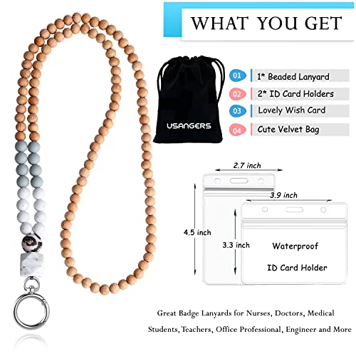 Image of Teacher Lanyard Lanyards for ID Badges Keys Women Wood Silicone Beaded Lanyard with ID Holder Work Jewelry