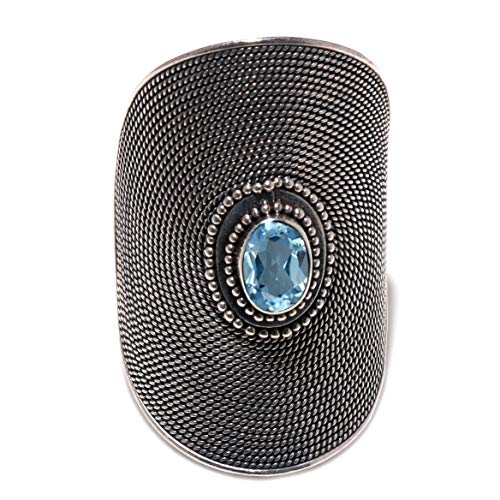 Bague topaze bleue argent cadeau idéal femme style bohème
