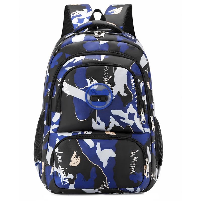 7Trees Backpack for Boys, Student Camouflage Backpack, Kids School backpack Large Capacity Schoolbag for Children (Blue)