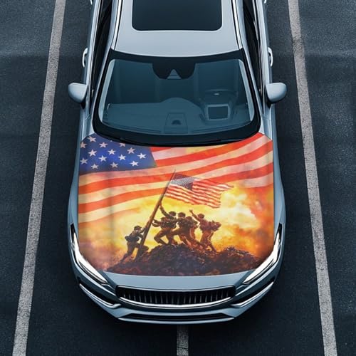 Image of Patriotism Design Car Hood Cover Elastic Polyester Car Hood Protector Waterproof Auto Flag Auto Exterior Accessories for Most Sedans SUV Pickup Trucks Jeeps