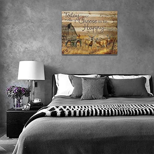 Remzoke Farmhouse Wall Art Deer Pictures Decor Country Canvas Prints Rustic Old Barn Painting Artwork Home Decoration For Bedroom Bathroom Living Room 16''X12'' #TOP4