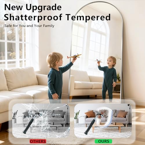 Image of Oversized Full Length Mirror, 35 inchx78 inch Large Arched Floor Mirror Full Length with Stand, Room Decor Big Full Body Mirror with HD Tempered Glass Aluminum Frame for Bedroom Living Room, Silver