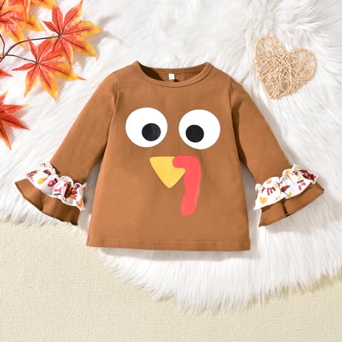 Image of HINTINA Toddler Baby Girls Halloween Thanksgiving Outfits Bell Bottom Flared Pants Set