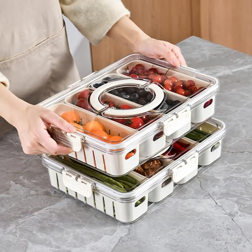 Eanpet Divided Veggie Tray With Lid And Handle 4 Compartment Serving Tray Portable Travel Snack Storage Containers Stackable Snackle Box Charcuterie Container For Fruit,Vegetable,Salad thumb #4