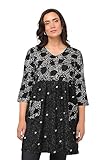 V-Ausschnitt, 3/4-Arm Ulla Popken Damen große Größen Übergrößen Plus Size Longshirt, Punkte, A-Linie, V-Ausschnitt, 3/4-Arm schwarz 46+ 822230100-46+