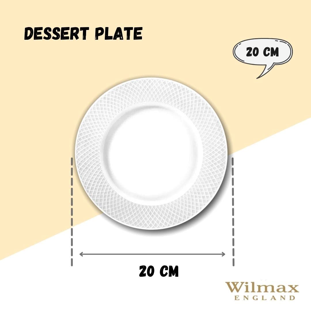 Wilmax - Piatti - 6 pezzi - Ø 20 cm - piatti in porcellana bianca - tavola - Lavabili in lavastoviglie - per colazione, per dolci - Confezionati in una confezione regalo