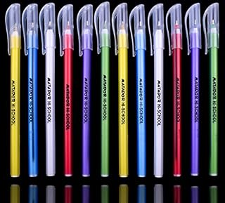 Matador Hi-School Fine Point Roll Gel Pens 0.5mm Ballpoint Medium Fineliner Tip - All Blue Ink 12 pack - Comfort Rubber Grip Fun Colourful Designs - Writing Drawing School Office Diary (Blue)