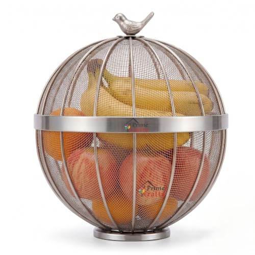 Image of Premium Fruit Basket for Kitchen, Dining Table | Trending Bird Design Fruit Basket with Lid | Decorative Bulbul Basket for Fruits, Vegetables and Snacks - Silver