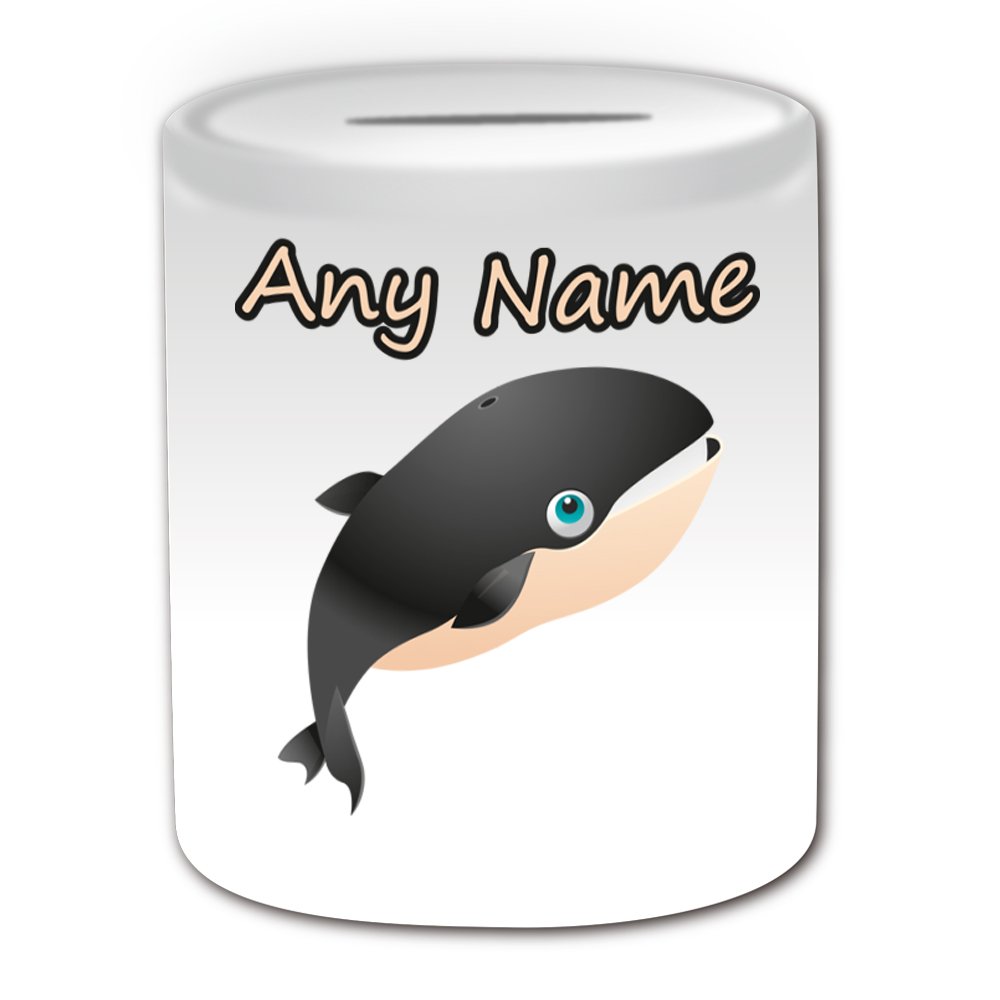 Personalised Gift - Sperm Whale Money Box (Animal Sealife Design Theme, White) - Any Name/Message on Your Unique - Piggy Bank Saving Jar Pot