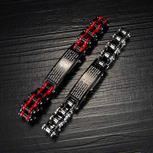 Mens Bracelet Stainless Steel 12.5mm Motorcycle Bicycle Biker Chain Bracelet Lords Prayer Cross Christian Religious Jewelry, 9inches2