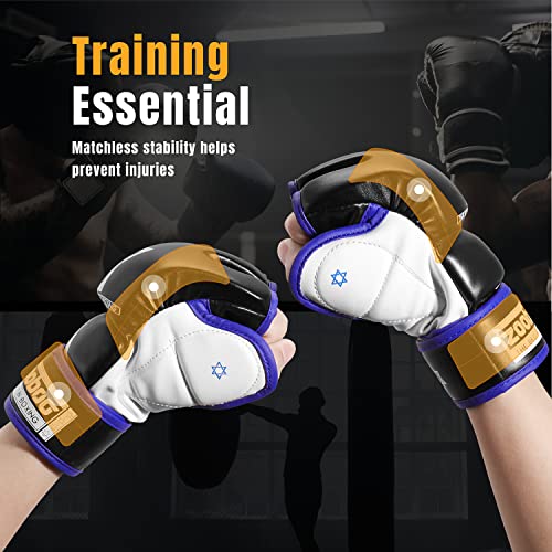 Flexzion Mma Gloves - Fingerless Boxing Gloves For Mma Kickboxing Karate Taekwondo Sparring Gloves - Punching Gloves For Men And Women Adult Mma Gloves, Blue #TOP4
