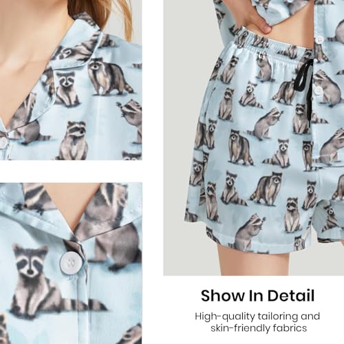 Image of Funny Satin Pajamas Set for Women Button Down Sleepwear Print Pjs Set 2 Piece Short Sleeve Loungewear Gift for Women