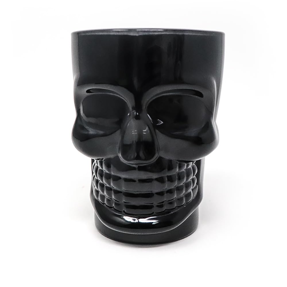 Black Skull Drinking Glass - Beer Pint Glass - Unique Glassware for Iced Coffee, Latte, Cappuccino & Water with Macabre Design