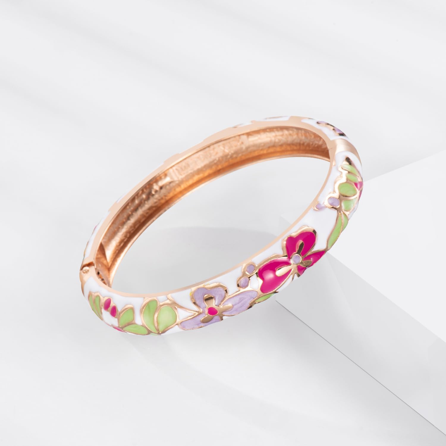 UJOY Classic Cloisonne Bracelets Enamel Jewelry Plated Bamboo Flower Cuff Metal Bangle for Women Gift Box - Image 6