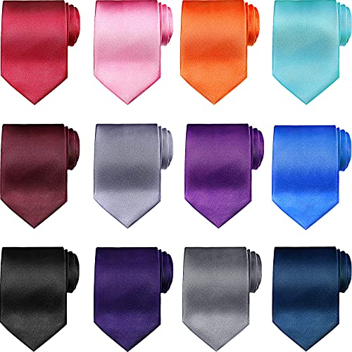 Image of Syhood 6 /12 /24 Pcs Men Ties Set Solid Satin Pure Color Business Formal Necktie Tie 57 inch for Men Occasion Wedding