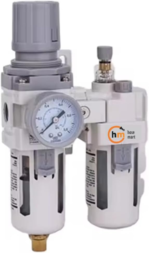 FRL Unit 1/4 Inch BSP Pneumatic Air Filter Regulator Lubricator For Air Compressor with Metal Guard Pressure Gauge