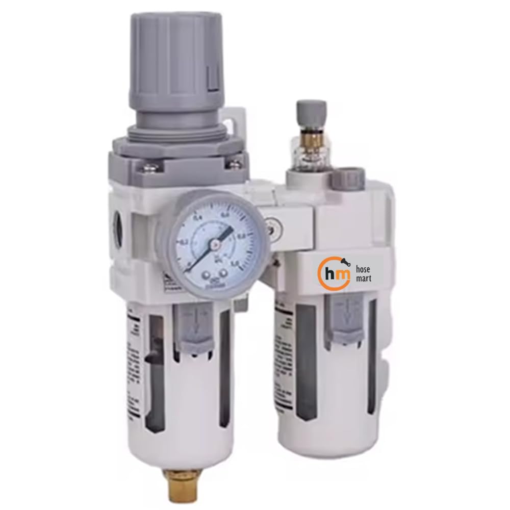 FRL Unit 1/4 Inch BSP Pneumatic Air Filter Regulator Lubricator For Air Compressor with Metal Guard Pressure Gauge