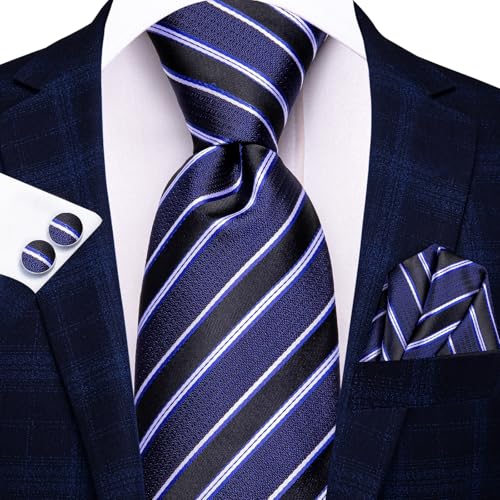 Image of Dubulle Mens Tie Set Solid Paisley Silk Striped Necktie for Men with Cufflinks Tie and Pocket Square