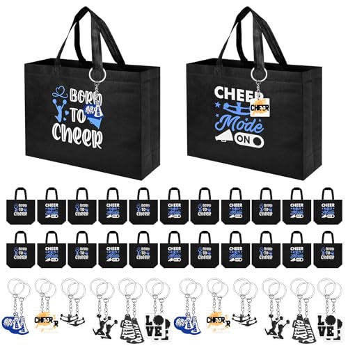 Olgaa 48 PC Cheerleader Gifts - 24 PC Cheer Bags, Portable Makeup Bags, PVC Keychains - Bulk Cheerleading Gifts (Blue)