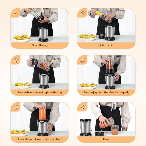 TECKNET Personal Blender Smoothie Maker Powerful 600W - 25,000 RPM Extractor Blends Fruits, Vegetables, Nuts, Ice for Smoothies & Juices, with 1 Portable Cups 500ml, 1 Grinding Cup 150ml - Image 6