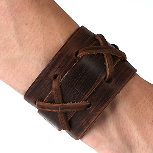 HZMAN Brown Leather Bracelets Men's Leather Cuff Bracelet Adjustable Wristband Bracelet Jewelry Gift2