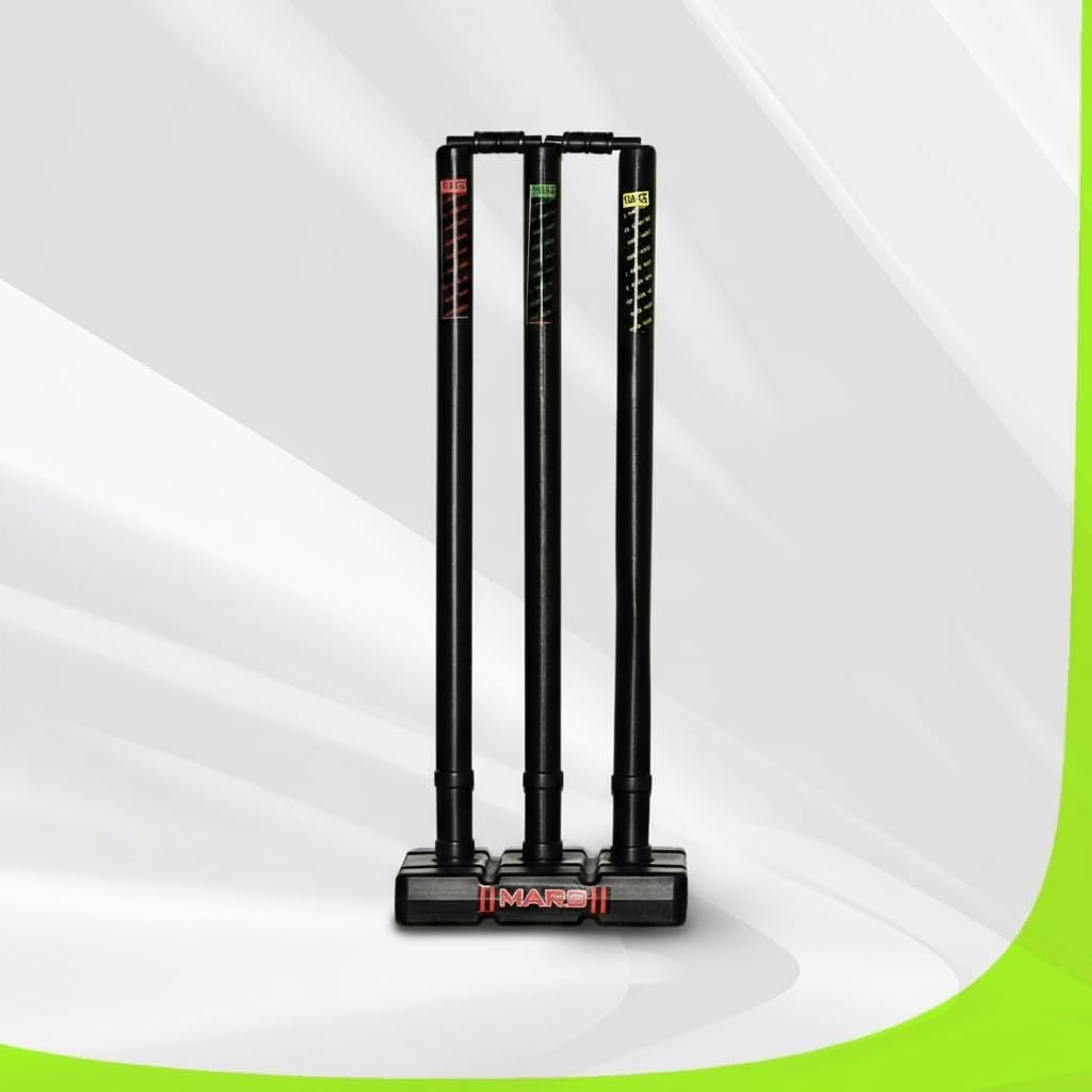 Mars Sports Strong Plastic Cricket Stumps Set with Base & Bails, Durable, Portable, Ideal for Practice, Match, and Training, Black-image-19