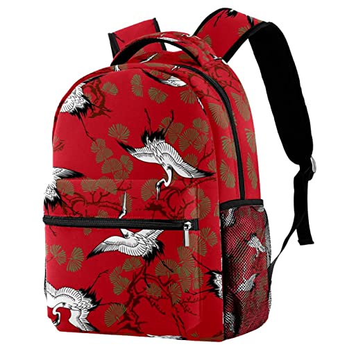 Mochila de grullas japonesas y bolso de hombro rojo para viajes