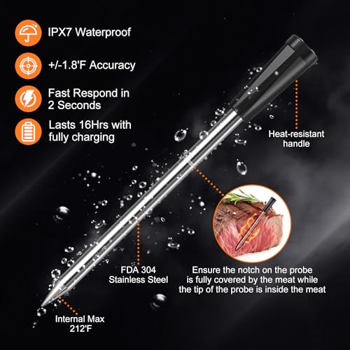 INSMART Bluetooth Fleischthermometer, Wireless Smart Meat Thermometer, Grillthermometer für BBQ, Backofen, Grill, Küche, Räucherofen, Rotisserie – Bild 6
