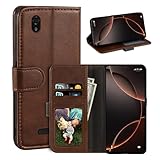UOGNADGD Leder-Flip-Hülle Kompatibel mit ZTE Blade X3 A452 Geldbörsen-Hülle mit Kartenfächern, Magnetverschluss, Kickstand, RFID Stoßfest (Dunkelbraun)