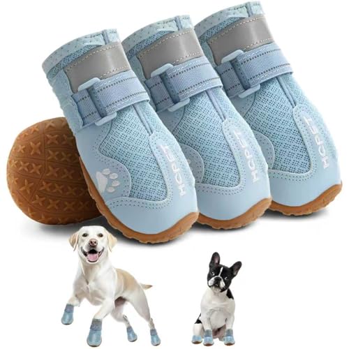 Hcpet Dog Boots, Dog Shoes for Large Dogs, Medium Dog Boots & Paw Protectors, Anti-Slip Dog Booties for Hot Pavement Winter Snow Hiking with Reflective Straps Blue Size 2