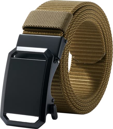 Lionvii Ratchet Belts For Men - Mens Fashion Belt Nylon Fabric 1 3/8" For Casual Jeans - Adjustable Trim To Fit 27-46" Waist (Olive Brown) #TOP29