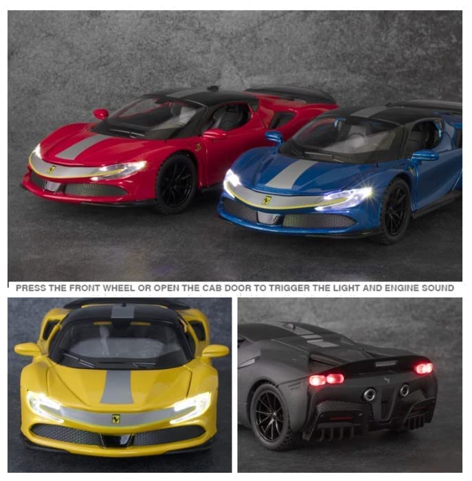 Image of Alloy Car Model Diecasts Metal Toy with Sound /Light /Pull-Back Off-Road Vehicles Car Model Collection Kids Toys Gift Multicolor Pack of 1 (1:32 Ferrari SF90)