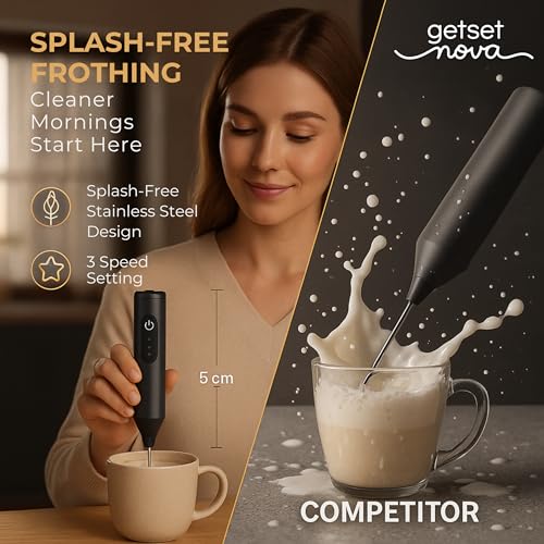 Image of Frother Coffee Frother Electric and Coffee Beater Electric Stainless Steel Whisk USB C Rechargeable Microfoam Maker Coffee Maker Machine for Home with Recipe Book and One Year Warranty