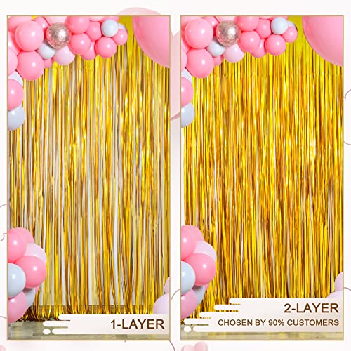 Lolstar Gold Foil Fringe Curtains, 2 Pack 3.3X6.6Ft Matte Gold Party Decorations Photo Booth Props Gold Birthday Decorations Party Streamer Backdrop Gender Reveal, Graduation, Retirement, Bachelorette #TOP5