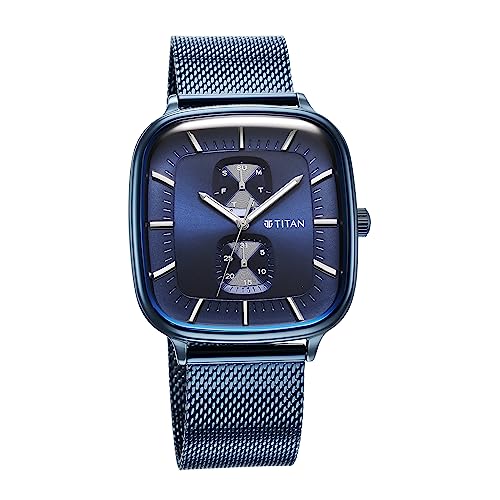 Titan Avant Garde Blue Dial Quartz Multifunction Stainless Steel Strap Watch for Men-NS90178QM01 - Image 2