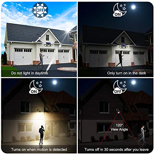 Solar Lights Outdoor, AmeriTop 128 LED 800LM Wireless LED Solar Motion Sensor Lights Outdoor; 3 Adjustable Heads, 270° Wide Angle Illumination, IP65 Waterproof, Security LED Flood Light (Daylight)