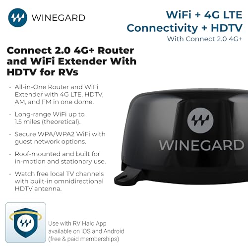 Image of Winegard Connect 2.0 4G+ WF2-95B - Outdoor 4G LTE Router, Wi-Fi Booster & HDTV /AM-FM Antenna, Long-Range Wi-Fi
