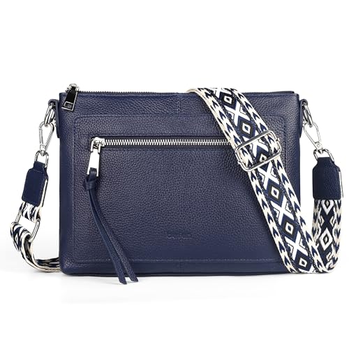 befen Genuine Leather Crossbody Bags for Women Medium Purses Shoulder Bag Handbags with Adjustable Guitar Strap