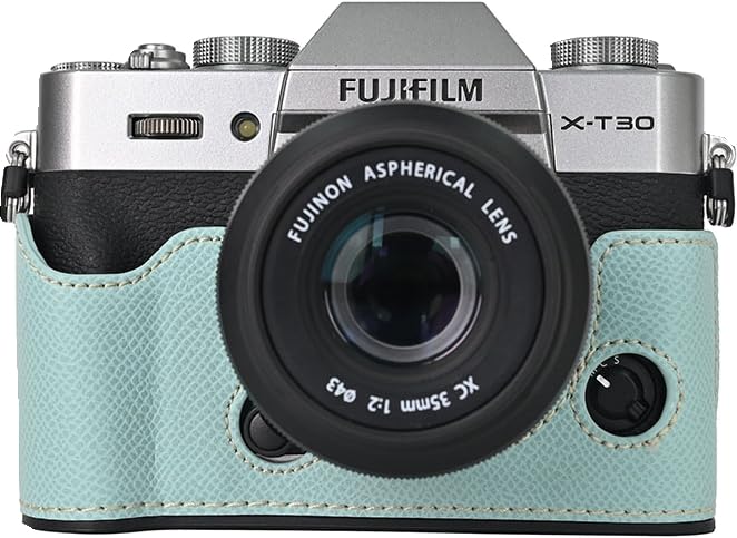 Funda Mitad de Cuero PU para Cámara Fujifilm X-T30 III Azul